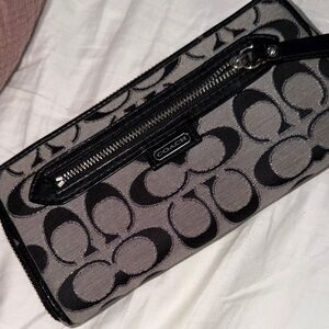 Coach Monogram Black and Gray Zip Wallet